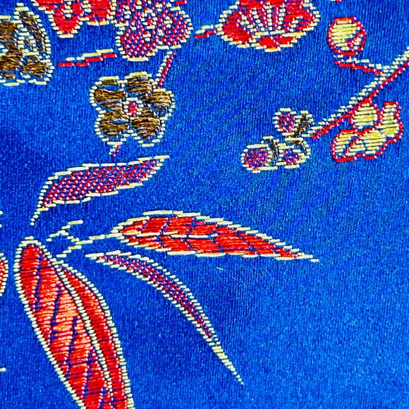 Y2K Brocade Royal Blue Asian Floral Side Slit Mini Skirt - Picture 4 of 8